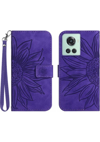 Oneplus 10R Kabartmalı Ayçiçeği Flip Cüzdan Için Lüks Pu Telefon Kılıfı (Yurt Dışından)