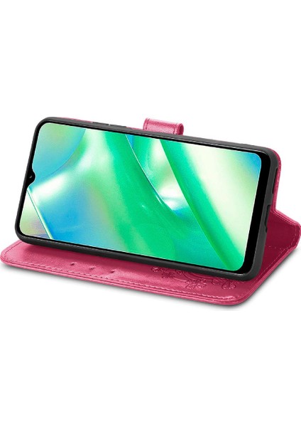 Realme C33 Kısa Kayış Dört Yapraklı Yonca Deri Çanta Zarif Telefon Kılıfı (Yurt Dışından) modelleri