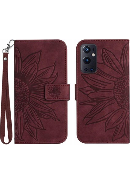 Kart Yuvaları Tutucu Kabartmalı Ayçiçeği Lüks Pu ile Oneplus 9 Pro Için Telefon Kılıfı (Yurt Dışından)