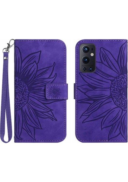Kart Yuvaları Tutucu Kabartmalı Ayçiçeği Lüks Pu ile Oneplus 9 Pro Için Telefon Kılıfı (Yurt Dışından)