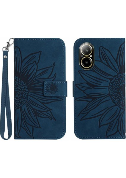 Kart Yuvaları Tutucu Kabartmalı Ayçiçeği Kısa Pu ile Realme C67 4g Için Telefon Kılıfı (Yurt Dışından)