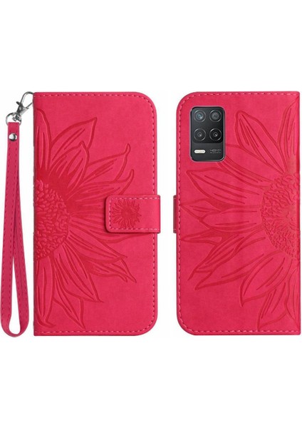 Kart Yuvaları Tutucu Kısa Kayış ile Realme 8 5g Kabartmalı Ayçiçeği Için Telefon Kılıfı (Yurt Dışından)