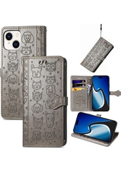 Iphone 15 Için Artı Karikatür Hayvanlar Kısa Kayış Deri Telefon Kılıfı (Yurt Dışından)
