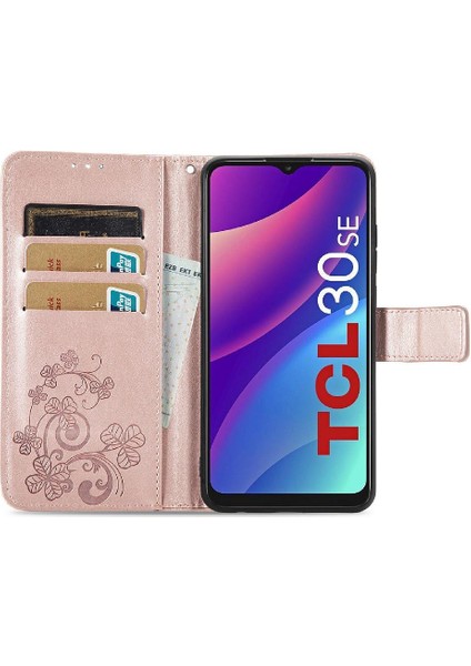 Bdt Shop Tcl 30SE Deri Için Dört Yapraklı Yonca Kısa Kayış Flip Telefon Kılıfı (Yurt Dışından)