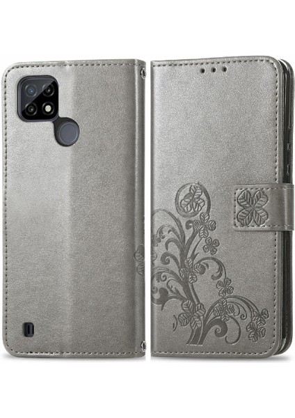 Realme C21Y Dört Yapraklı Yonca Kısa Kayış Deri Telefon Kılıfı (Yurt Dışından)