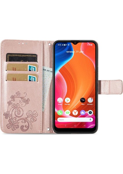Realme C20 Dört Yapraklı Yonca Flip Için Kısa Kayış Telefon Kılıfı (Yurt Dışından)