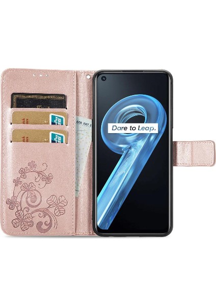 Realme 9i Zarif Iş Deri Dört Yaprak Telefon Kılıfı (Yurt Dışından) fırsatları