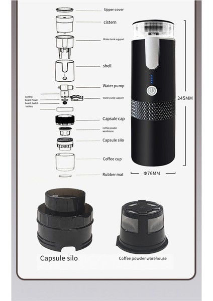 Kablosuz Elektrikli Kahve Makinesi 1200MAH USB Şarj Edilebilir Dış Mekan (Yurt Dışından) fiyatları