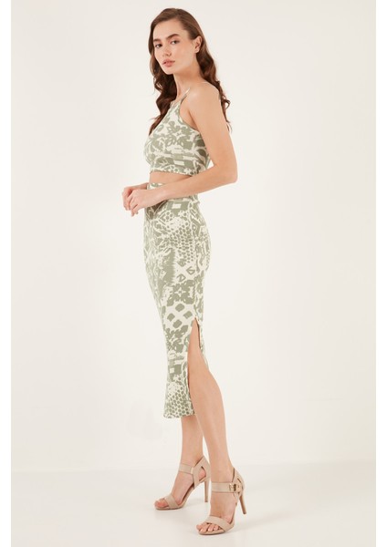Slim Fit Ip Askılı Yırtmaçlı Midi Alt-Üst Takım Bayan Takım 5865726