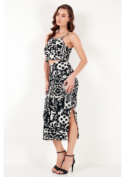 Slim Fit Ip Askılı Yırtmaçlı Midi Alt-Üst Takım Bayan Takım 5865726 modelleri