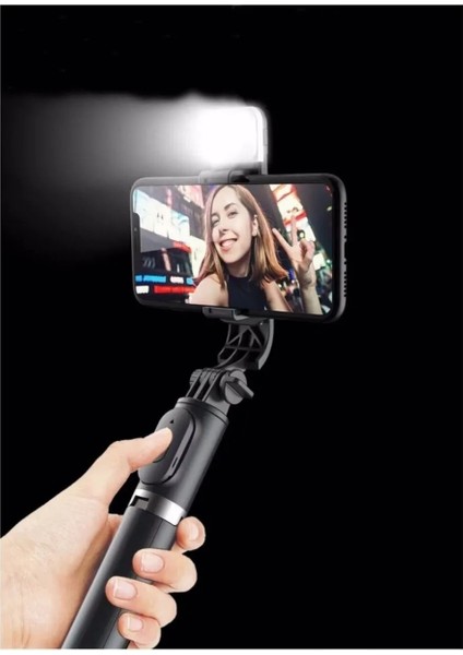 LED Işıklı Bluetooth Kumandalı Selfie Çubuğu Katlanabilir Taşınabilir 100 cm Tripod