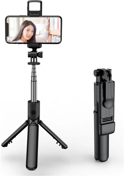 LED Işıklı Bluetooth Kumandalı Selfie Çubuğu Katlanabilir Taşınabilir 100 cm Tripod