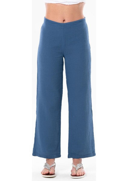 Sardunya Beli Lastikli Müslin Pantolon Indigo