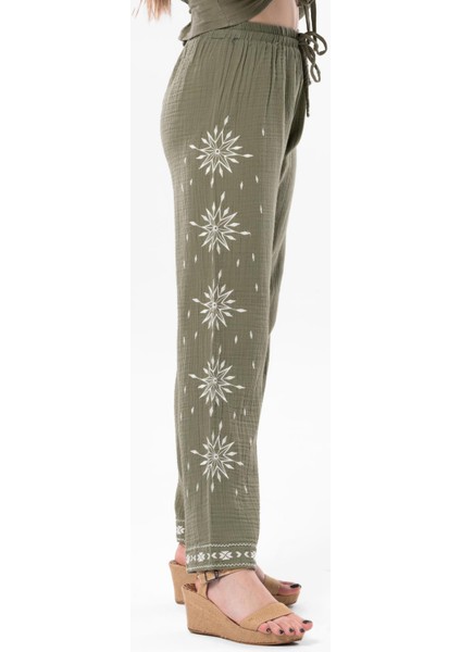 Beli Lastikli Günışığı Yazlık Müslin Pantolon Haki Hk modelleri