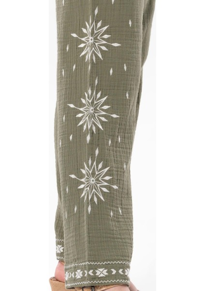 Beli Lastikli Günışığı Yazlık Müslin Pantolon Haki Hk fırsatları