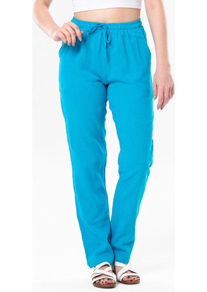 Çift Cepli Unisex Yazlık Pantolon Turkuaz