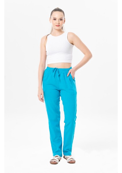 Çift Cepli Unisex Yazlık Pantolon Turkuaz
