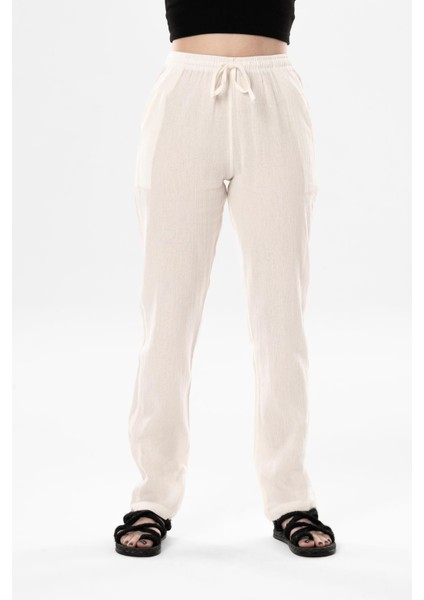 Çift Cepli Unisex Yazlık Pantolon Krem