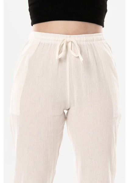 Çift Cepli Unisex Yazlık Pantolon Krem