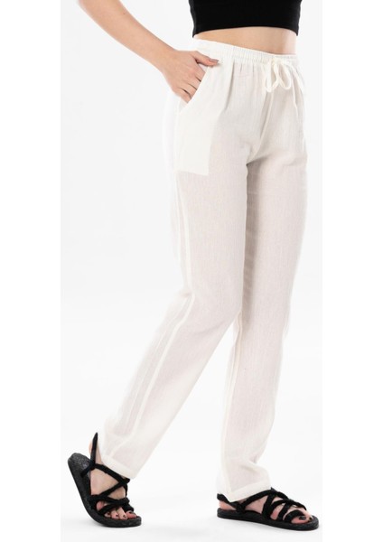 Çift Cepli Unisex Yazlık Pantolon Krem