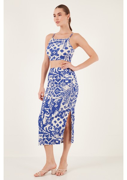 Slim Fit Ip Askılı Yırtmaçlı Midi Alt-Üst Takım Bayan Takım 5865726 modelleri