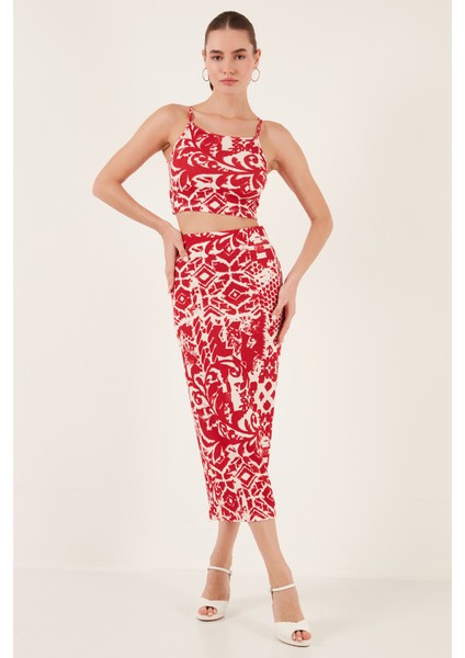 Slim Fit Ip Askılı Yırtmaçlı Midi Alt-Üst Takım Bayan Takım 5865726 modelleri