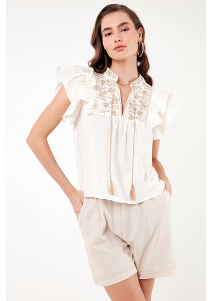 Pamuklu Regular Fit Nakış Işlemeli Bluz Bayan Bluz 611BZ0253