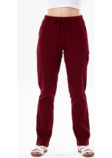 Çift Cepli Unisex Yazlık Pantolon Bordo