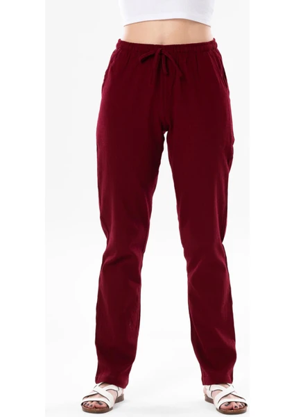 Eliş Şile Bezi Çift Cepli Unisex Yazlık Pantolon Bordo