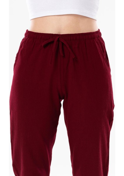 Çift Cepli Unisex Yazlık Pantolon Bordo