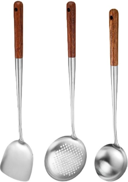 Wok Spatula Ladle Skimmer Aracı Seti Ahşap Tutamak Hediye Tencere Aksesuarları (Yurt Dışından)