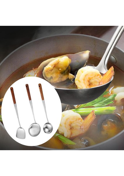 Wok Spatula Ladle Skimmer Aracı Seti Ahşap Tutamak Hediye Tencere Aksesuarları (Yurt Dışından)