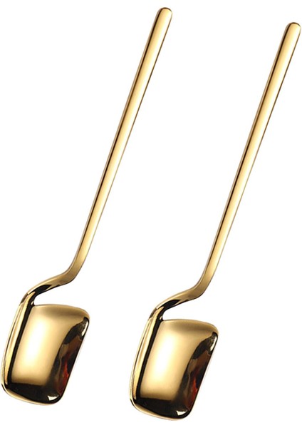 2pcs Bal Kaşık Paslanmaz Çelik Dondurma Kaşık Çay Kaşığı Ev Altın (Yurt Dışından)