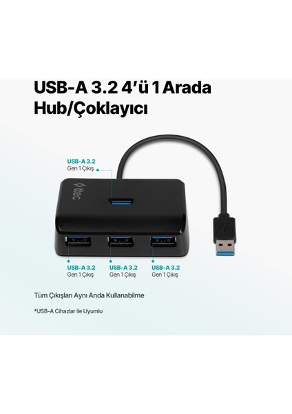 4in1 Type C To 4x USB 3.2 Gen1 Çoğaltıcı Çevirici Hub, 5gbps Yüksek Hızlı Veri Aktarımlı Adaptör