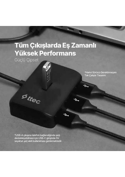 4in1 Type C To 4x USB 3.2 Gen1 Çoğaltıcı Çevirici Hub, 5gbps Yüksek Hızlı Veri Aktarımlı Adaptör