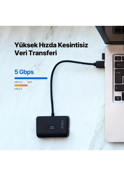 4in1 Type C To 4x USB 3.2 Gen1 Çoğaltıcı Çevirici Hub, 5gbps Yüksek Hızlı Veri Aktarımlı Adaptör