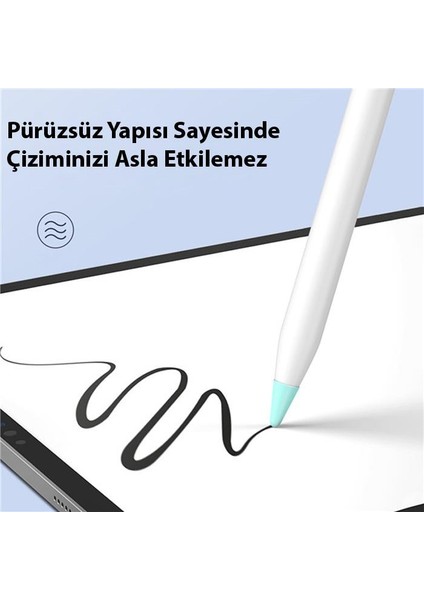 Dux Series 10 Adet Apple Pencil 1/2 Için Renkli Yedek Kalem Ucu, Çizim Için Sessiz Silikon Kalem Ucu