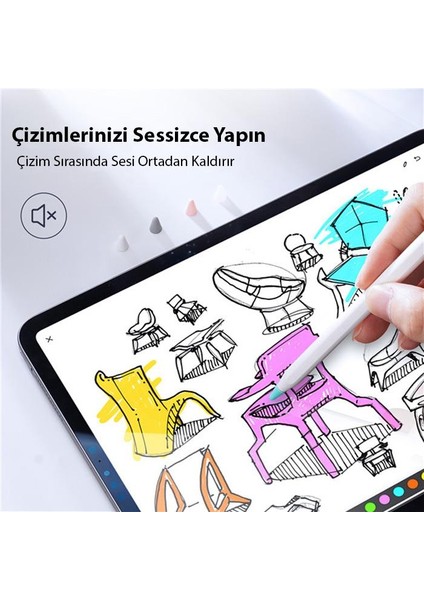 Dux Series 10 Adet Apple Pencil 1/2 Için Renkli Yedek Kalem Ucu, Çizim Için Sessiz Silikon Kalem Ucu