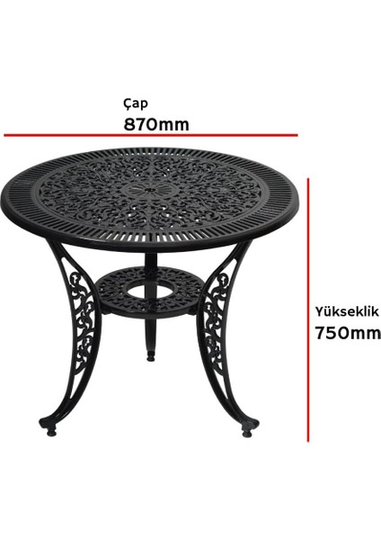 Alüminyum Döküm Bahçe Balkon Oturma Grubu 5 Parça 4 Sandalye + 1 Masa Siyah modelleri
