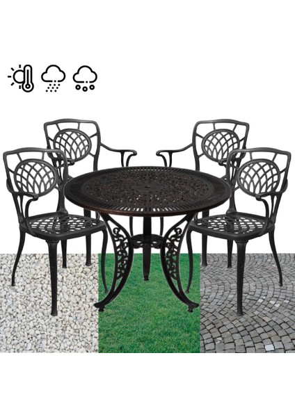 Alüminyum Döküm Bahçe Balkon Oturma Grubu 5 Parça 4 Sandalye + 1 Masa Siyah fiyatları