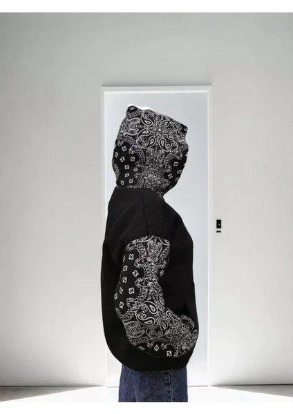 Baskılı Kapüşonlu Sweatshirt - Siyah modelleri