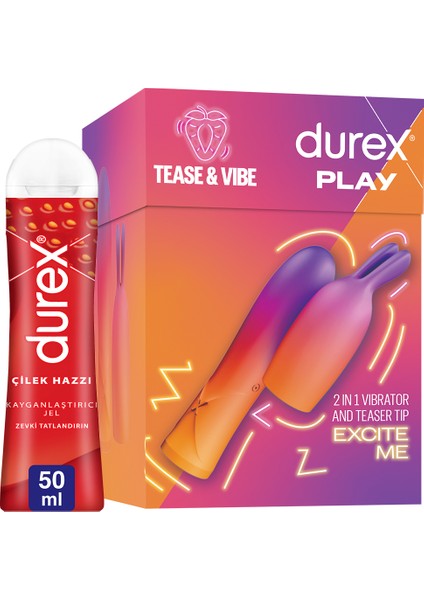 2'Si 1 Arada Vibratör Ve Uyarıcı Başlık + Durex Çilekli Jel 50ml