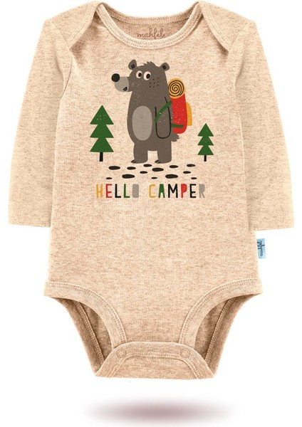 3'lü Organik"hello Camper" Baskılı Uzun Kollu Bebek Body Zıbın UZUN-BEJ-KAHVE-GÜNEŞ262-721