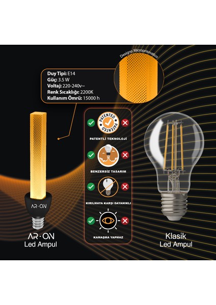 Dekoratif LED Ampul Mod1006 E14 2200 Kelvin