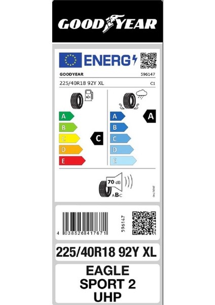 225/40 R18 92Y Eagle Sport 2 Uhp Xl Fp Oto Yaz Lastiği (Üretim Yılı: 2024) fiyatları