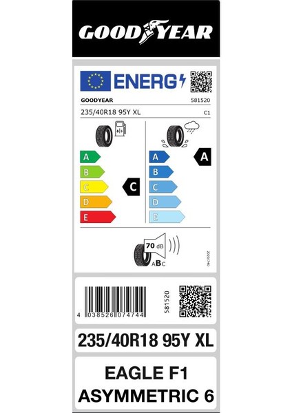 235/40 R18 95Y Eag F1 Asy 6 Xl Fp Oto Yaz Lastiği (Üretim Yılı: 2024)