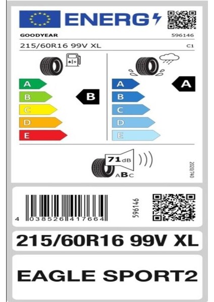 215/60 R16 99V Eagle Sport 2 Xl Oto Yaz Lastiği (Üretim Yılı: 2024) fiyatları