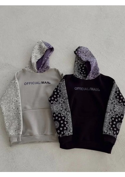 Baskılı Kapüşonlu Sweatshirt - Siyah