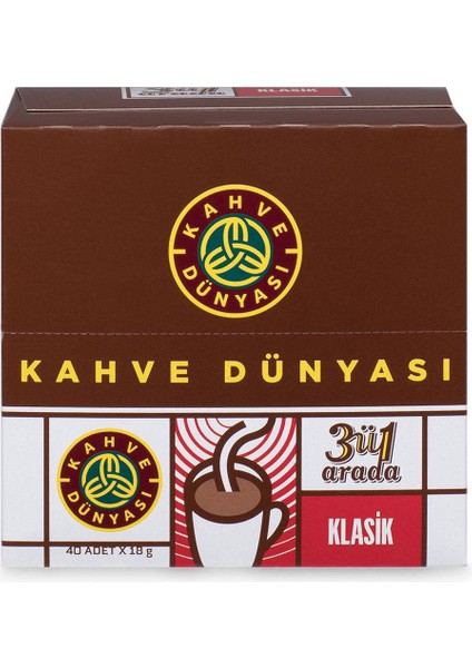 Kahve Dünyası 3ü1 Arada Klasik Kahve 40 x 18 gr x 4 Adet