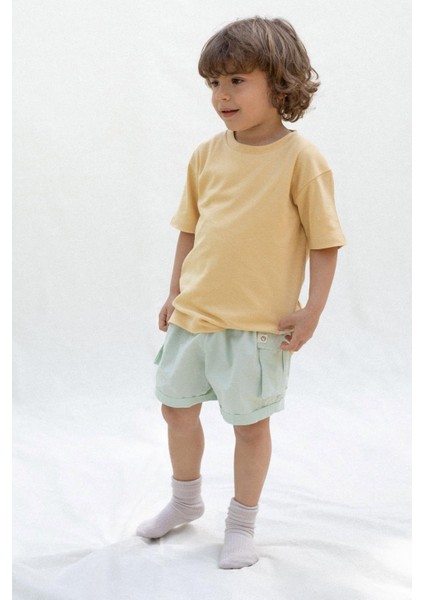 Kargo Cepli Çocuk Şort Yeşil Organik Pamuk